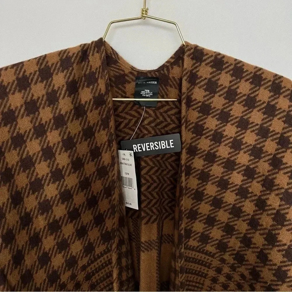 Steve Madden Plaid Kimono Ruana Reversible Brown Multi One Size Fits All - Picture 8 of 13